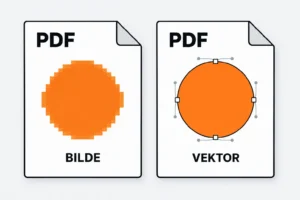 To PDF-er med samme sirkelform, den ene som pikselbilde og den andre som vektor.