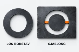 En løs O-formet bokstav ved siden av en sjablong der broer holder midtstykket fast.